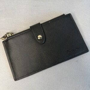 Travelambo RFID Womens Black Faux Leather Bifold Wallet Snap Zip Organizer